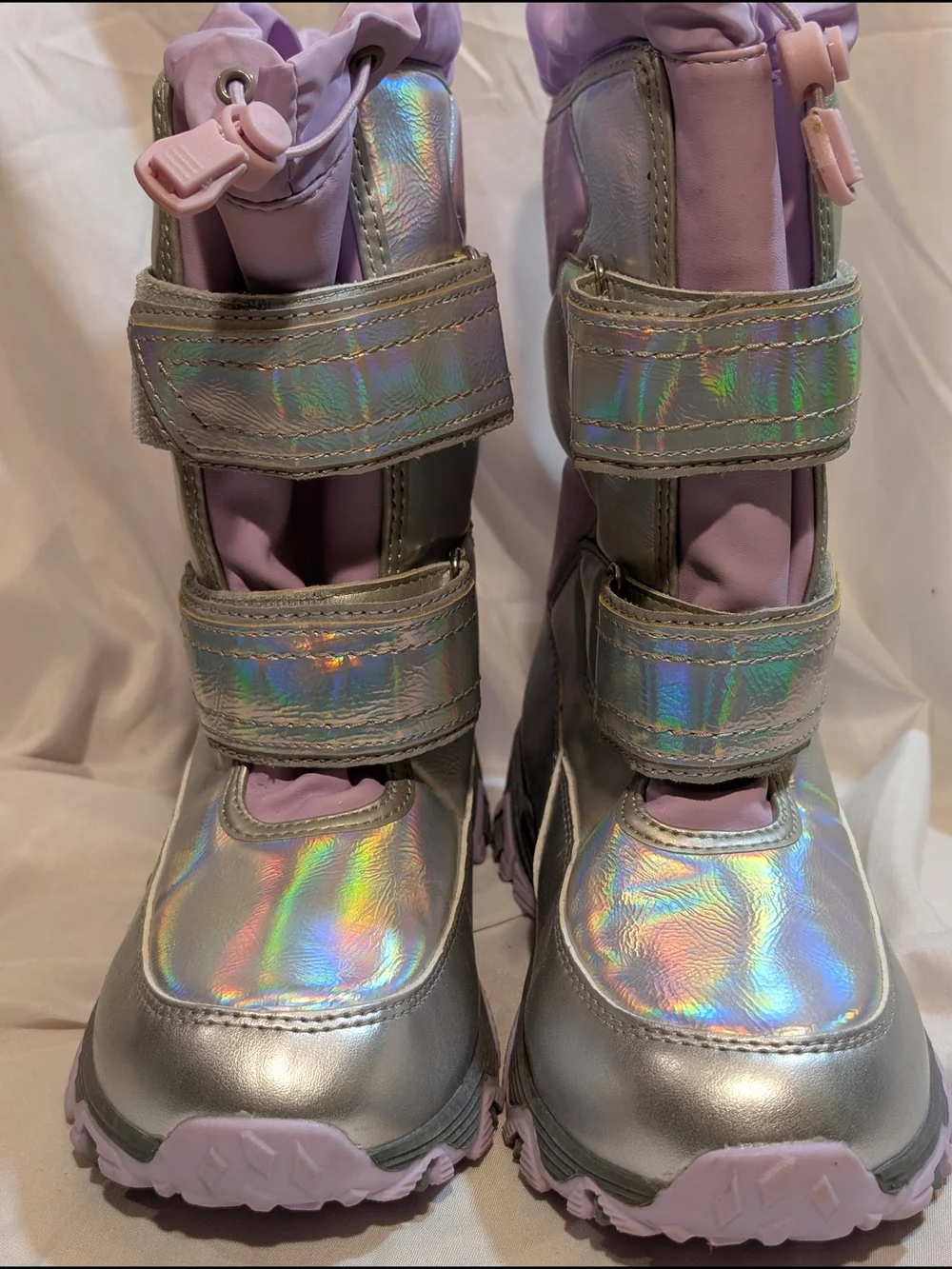 Lands' End Kids Iridescent Silver & Lilac Snow Boots